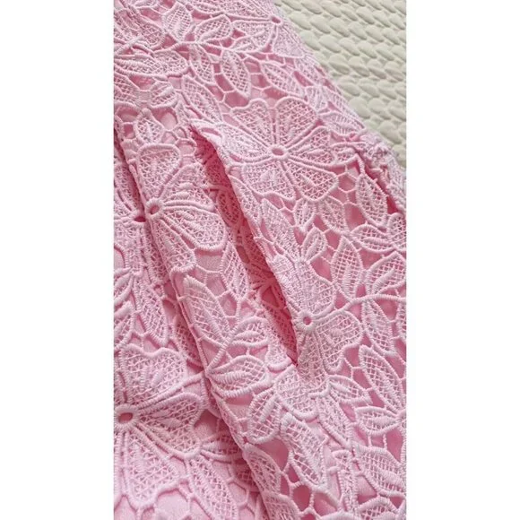 Women's Embroidery Sleeveless Lace Hollow Out Mini Dress Short Skirt Pink Size L - Picture 7 of 9